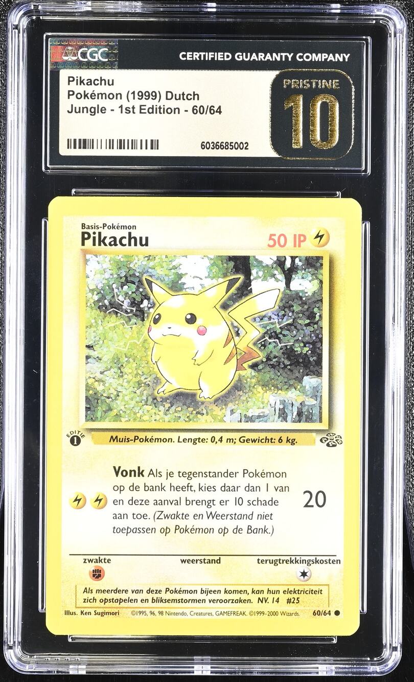 CGC 10 PRISTINE Pikachu 1st Edition 60/64 Pokemon Dutch Jungle Set (PSA/BGS)